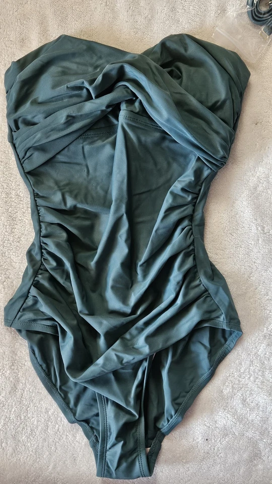 Traje de baño para mujer Merona Quest verde azulado sin tirantes talla pequeña traje de baño con correa Foto 2 de 4