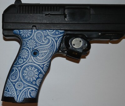 Hi Point JCP-40, JHP-45 pistol grips engraved paisley on blue