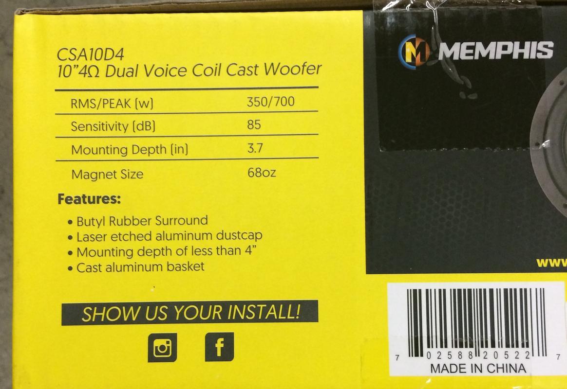 Memphis Audio Csa10d4 10" 350w RMS Dual 4ohm Car Subwoofer Bass
