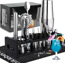 Cocktail Shaker Set 20 Pieces with Weighted Boston Shaker Stand | Bartender Kit