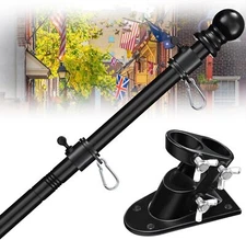 House Flag Pole Kit - 5ft Tangle Free Flag Pole Holder, Black
