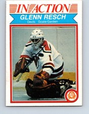 HOCKEY CARD OPC 1982 NEW JERSEY DEVILS GOALIE GLENN RESCH IN ACTION  NO1873