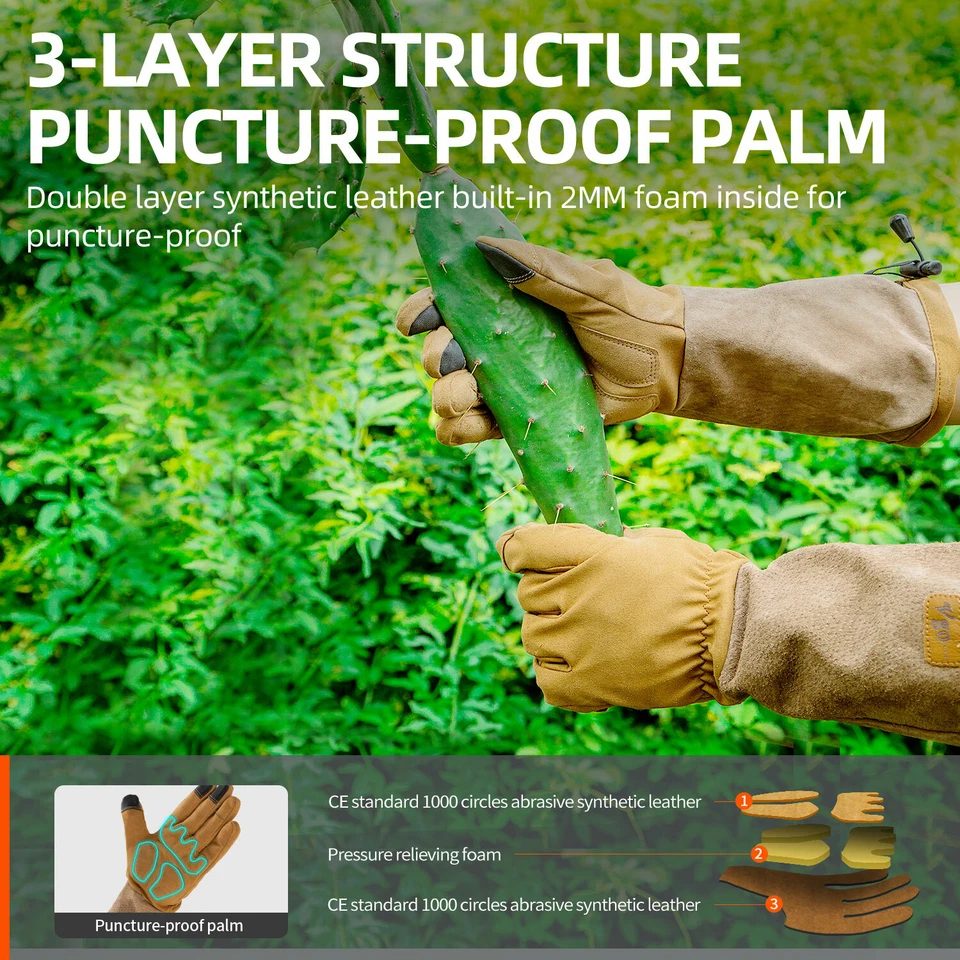 Vgo 1 par de guantes de jardín a prueba de espinas de poda rosa puño largo, guantes de trabajo (SL6592) Foto 3 de 4