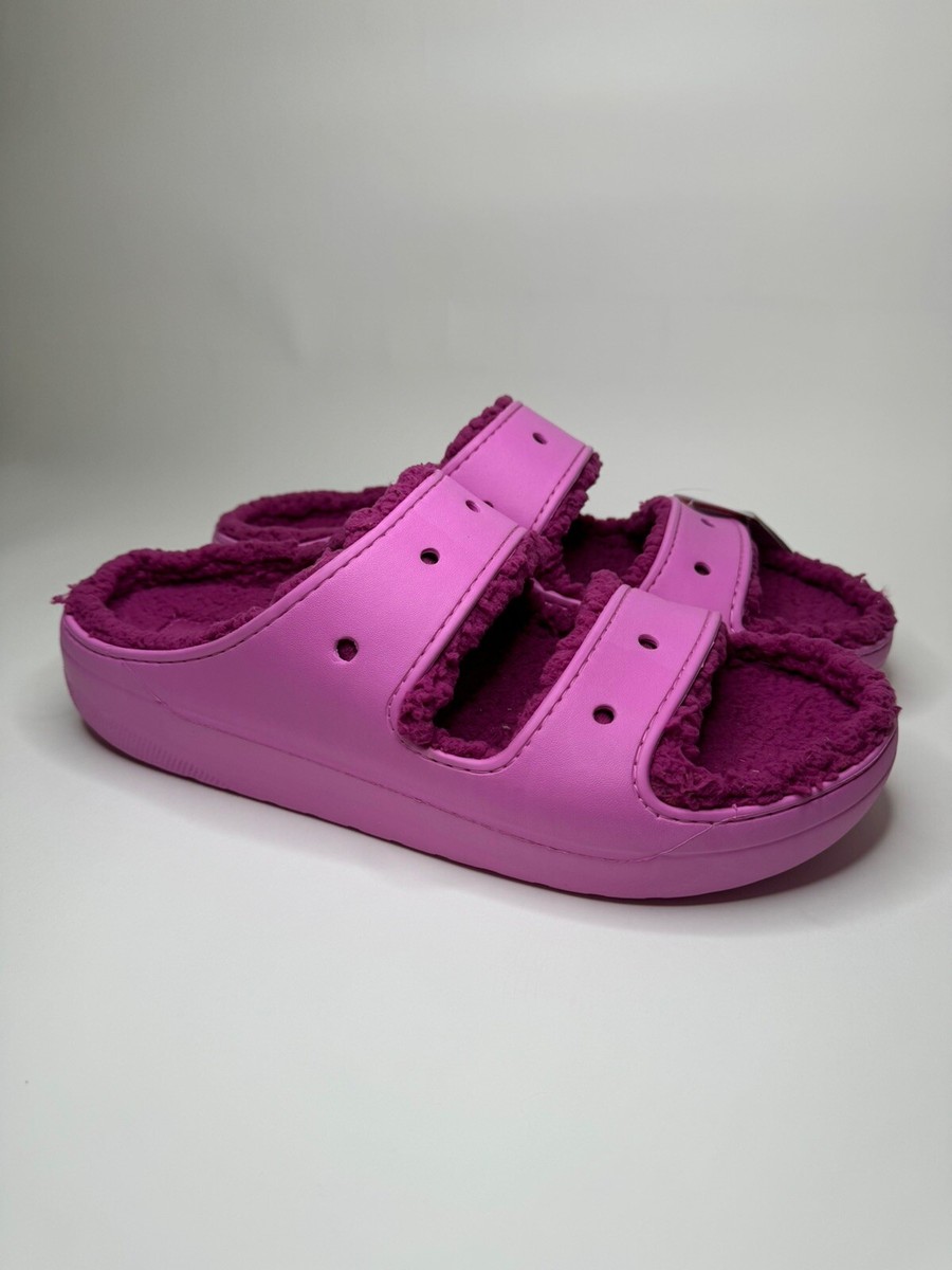 Crocs Unisex Classic Cozzzy Platform Sandals Slides Taffy Pink M15, W17  Fuzzy