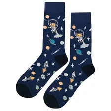 NWT Space Cat Dress Socks Novelty Men 8-12 Multicolor Crazy Fun Sockfly