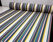 SUNBRELLA SUNSET STRIPE BREEZE TEAL WHITE OUTDOOR FURNITURE FABRIC BY YARD 54"W