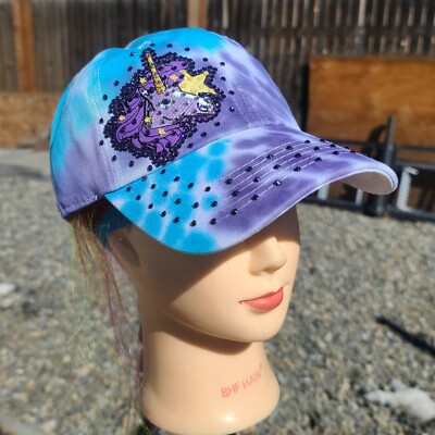 Ladies Blue & Purple Tye Dye Unicorn BLING Ball Cap Hat NEW 