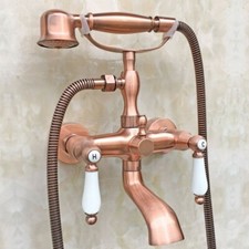 Antique Red Copper Wall Mounted Clawfoot Bath Tub Faucet w/ Handheld Shower