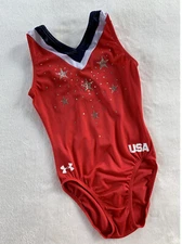 GK ELITE gymnastics UNDER ARMOUR Leotard TRIUMPH Rhinestone USA Star Sparkle AXS