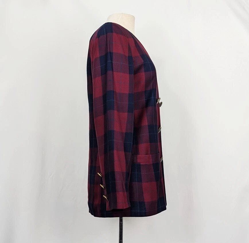 Vintage 90s Jacket Red Blue Plaid Double Breast Oversize Blazer Misses Size 8 - Image 4 of 4