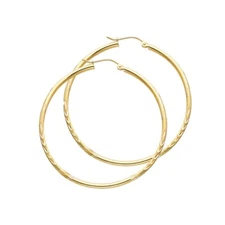 14K Yellow Gold 2mm  Diamond Cut Hoop Earrings