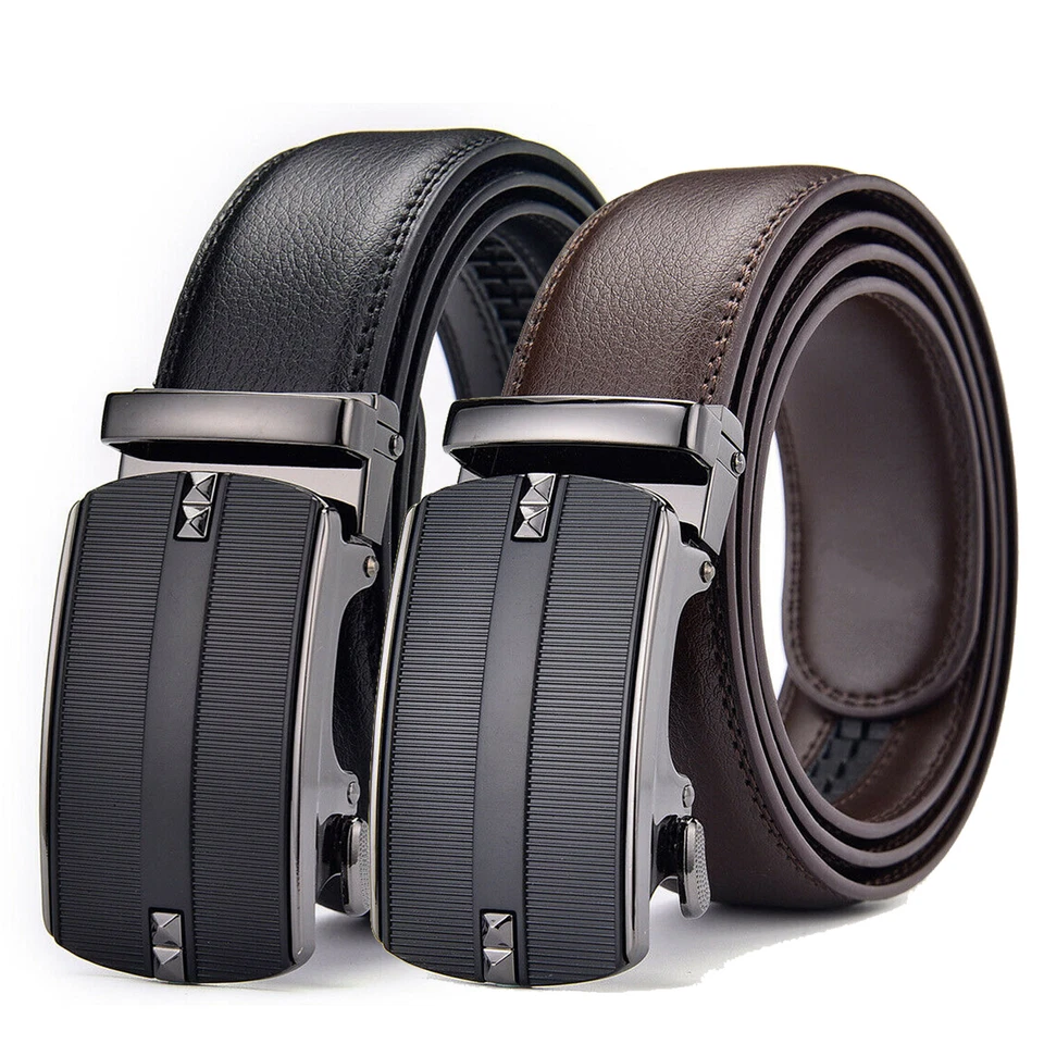 Luxury Men's Real Leather Belt Automatic Buckle Ratchet Waist Strap Jeans Dress