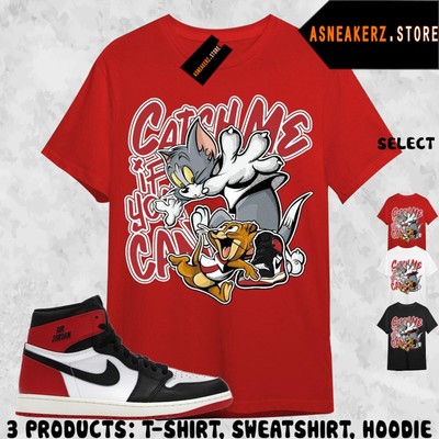 Shirt Match AJ 1 High OG Black Toe Reimagined Tee Catch Me If You Can Cat Mouse