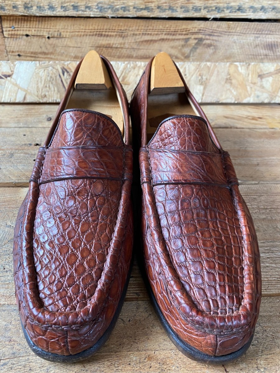 Brioni exotic, crocodile skin brown penny loafers Eu 43.5 UK  display picture 1