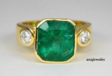 3-Stone Wedding Jewelry Ring Cushion Cut 2.95CT Real Emerald 14K Yellow Gold FN