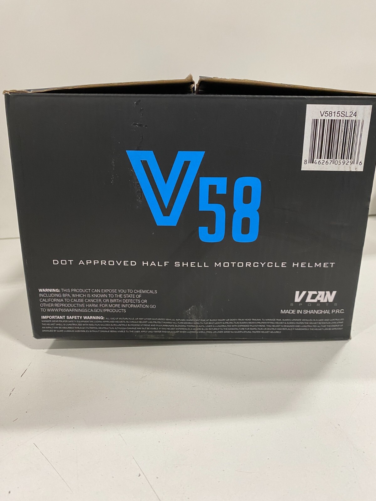 VCAN V58 Half Shell Motorcycle Helmet Gloss Black Size Large DOT
