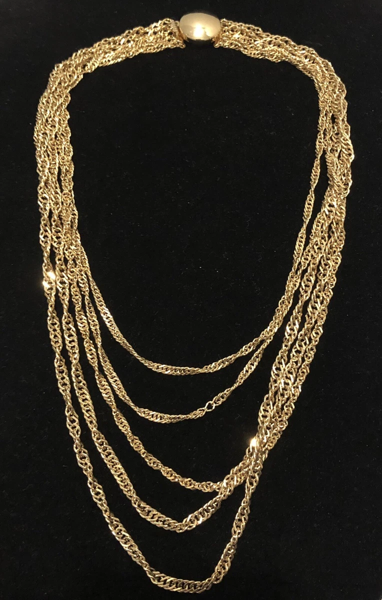 14 Vintage Multilayer Gold Tone Chain Necklace 5 Layers Snap