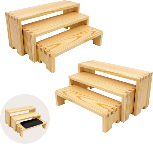 Aufsteller Holz Setzstufen Holzständer 3 Ebenen Holzregale Deko rechteckig, 2er Set - Bild 12 von 12