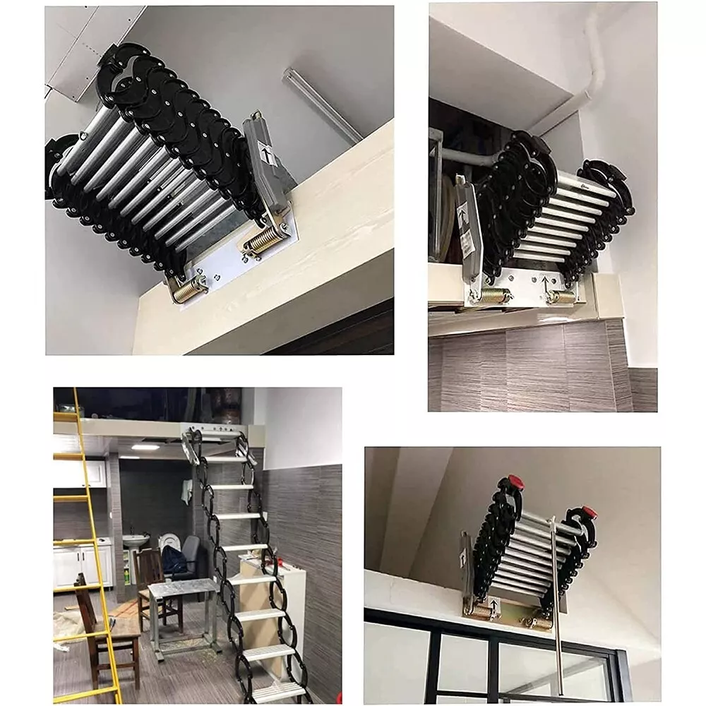 9.8ft Attic Loft Pull Down Ladder 12Step Wall Mounted Folding Loft