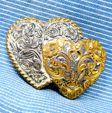 Country Hearts Belt Buckle Cowgirl Love SP Bronze Vtg 80s Crumrine Mfg  .GTA522
