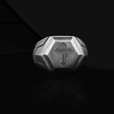 Cross Oxidized Signet Ring 925 Sterling Silver Handcrafted Ring Duty Free