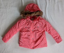 Gymboree Girl's Coral Pink Enchanted Winter Faux Fur Hooded Jacket Size 5-6