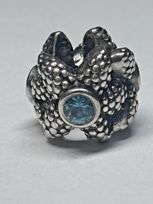 Pandora Sterling Silver Sea Star Blue Crystal Bead Charm 4g