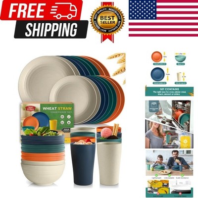 32-Piece Kitchen Plastic Wheat Straw Dinnerware Set, Service for 8, Dinner Pl...