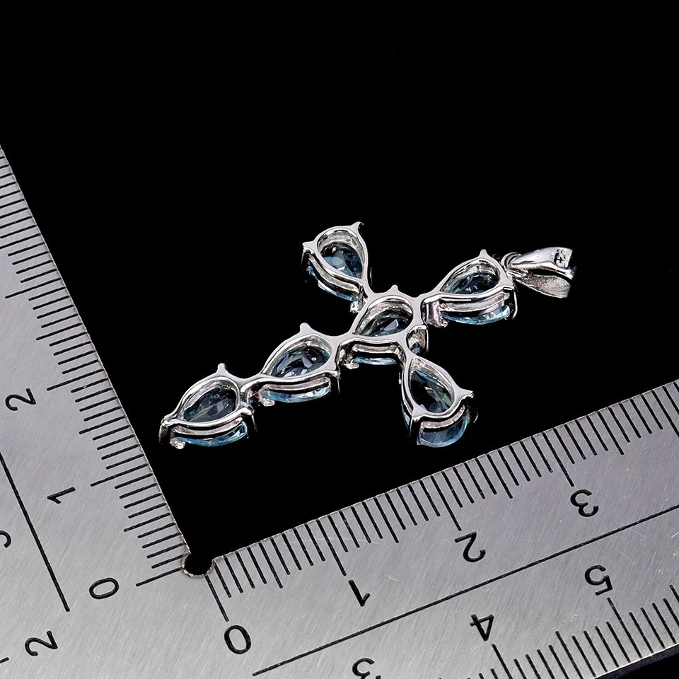 925 Pendente Argento Sterling Pera Topazio 7x5mm Naturale Gemma Croce Gioielli - Immagine 3 di 4