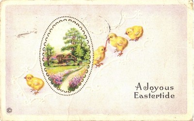 A Joyous Eastertide Adorable Chicks and Pathway Greetings Vintage Postcard
