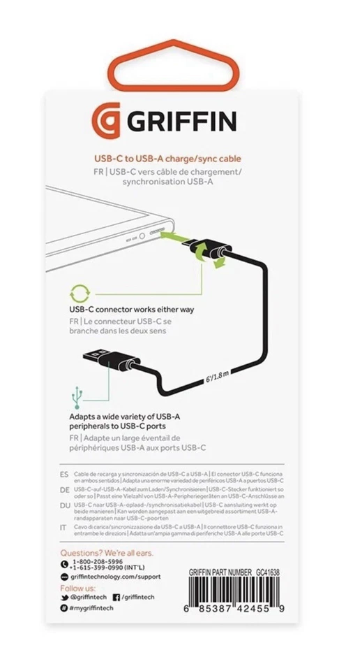 Cable de carga y sincronización Griffin USB-C a USB-A - 6 pies - NUEVO EN CAJA Foto 2 de 2
