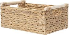 Large Handwoven Water Hyacinth Storage Basket with Wooden Handles for Organizing