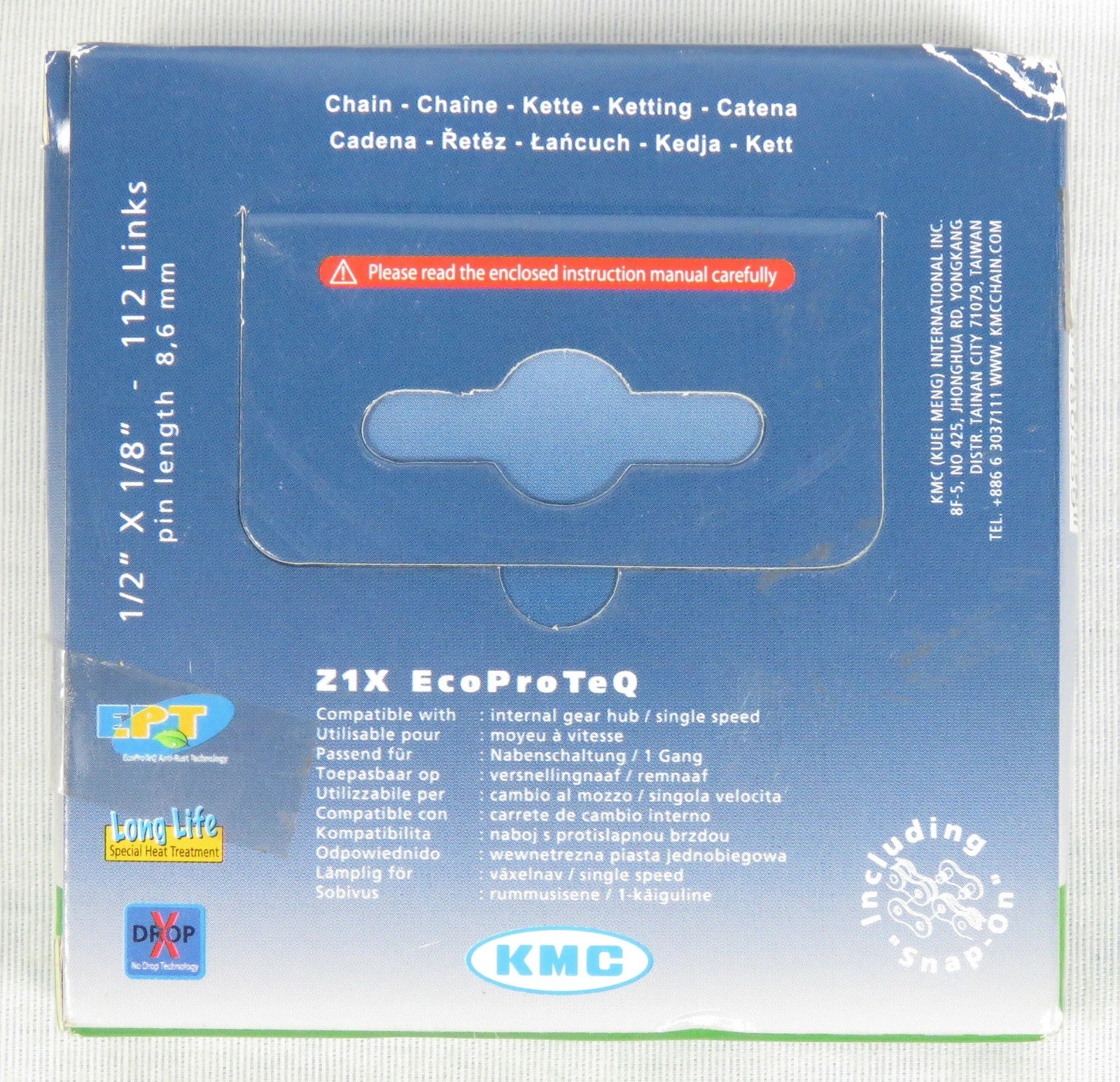 KMC Z1X 1-Speed Bicycle Bike Chain 1/2"x1/8" 112 Links 8.6mm Pin EPT No Rust NEW