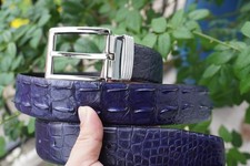 W 1.5" Blue Real Crocodile Hornback Leather Skin Men's Belt Pin Buckle S12