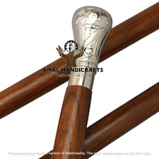 AMAL Vintage Victorian Antique Brass Walking Stick Wooden Cane Handle Style Gift