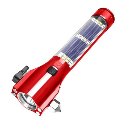 Car Glass Breaker Hammer with Flashlight, Multi-Function Red Metallic 