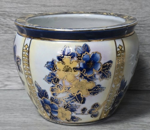 Antique Chinese Porcelain Planter Jardiniere In Blue and Yellow - Picture 1 of 6