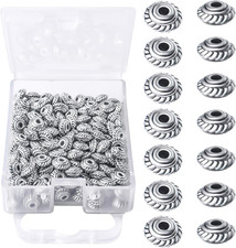 200Pcs Antique Silver round Spacer Bead Charms Jewelry Spacers Beads Spacers wit