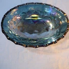 Indiana Iridescent Carnival Glass BLUE Harvest Grape Footed Fruit Bowl Vintage