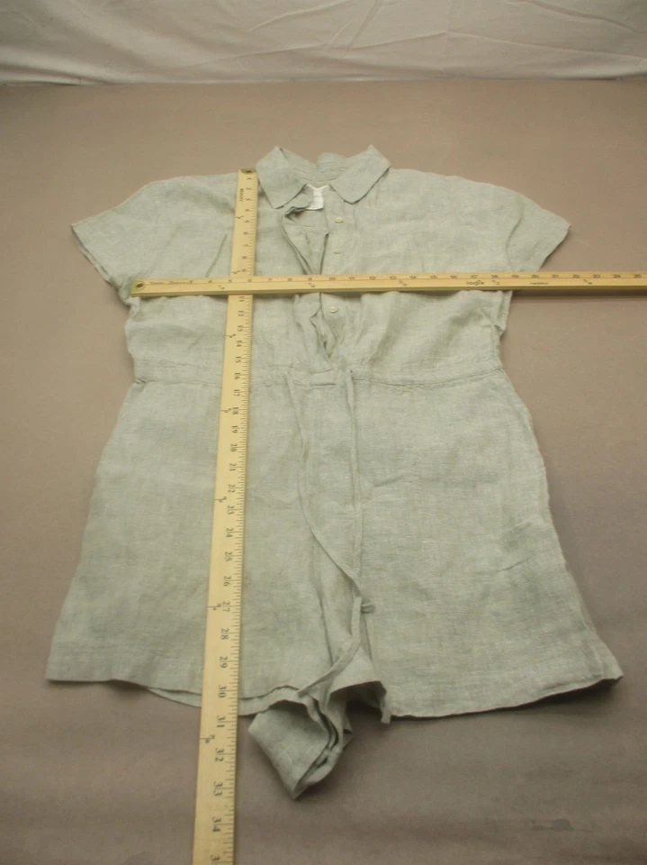 C&C California Size M Women Gray 100% Linen Collared One Piece Shorts Romper 866 - Image 3 of 4