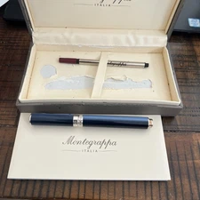 Montegrappa 1912 Vintage Collectible Blue And Silver Ball  Pen Used W Box