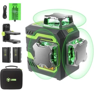LASGOO Laser Level Self Leveling 3x360° 3D Green Beam Cross Line Level Laser With 2 Bat