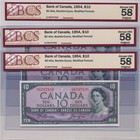 Canada Lot of 3 in a Row Modified $10 Dollars 1954 Nd8797938-40 - Bcs 58 Au