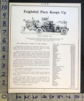 1910 LIFE MAGAZINE GREAT TROPHY AUTO COMPANY LINE CONTEST RACE CAR AD FC7285