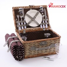 CESTINO Pic-nic naturale 2 persone attrezzato c/stoviglie fodera decorata