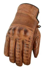 Brown Waxed Leather Motorcycle Glove Cowhide Elasticized Classic Distressed