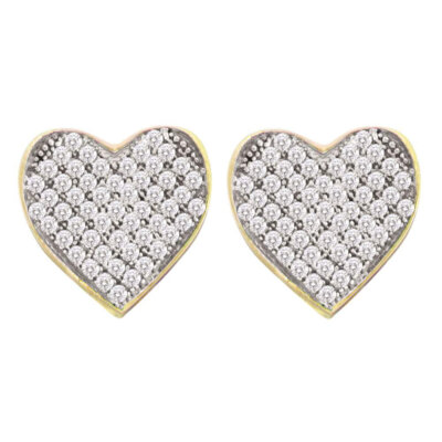 L U DIAMONDS 10K Yellow Diamond Heart Cluster Fine Earrings 1/10 CT