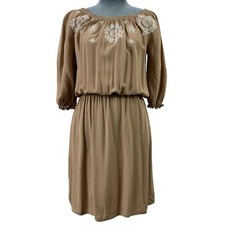 Isabella Bird Womens Small 3/4 Sleeve Balloon Sleeve Boho Smocked Waist Dress