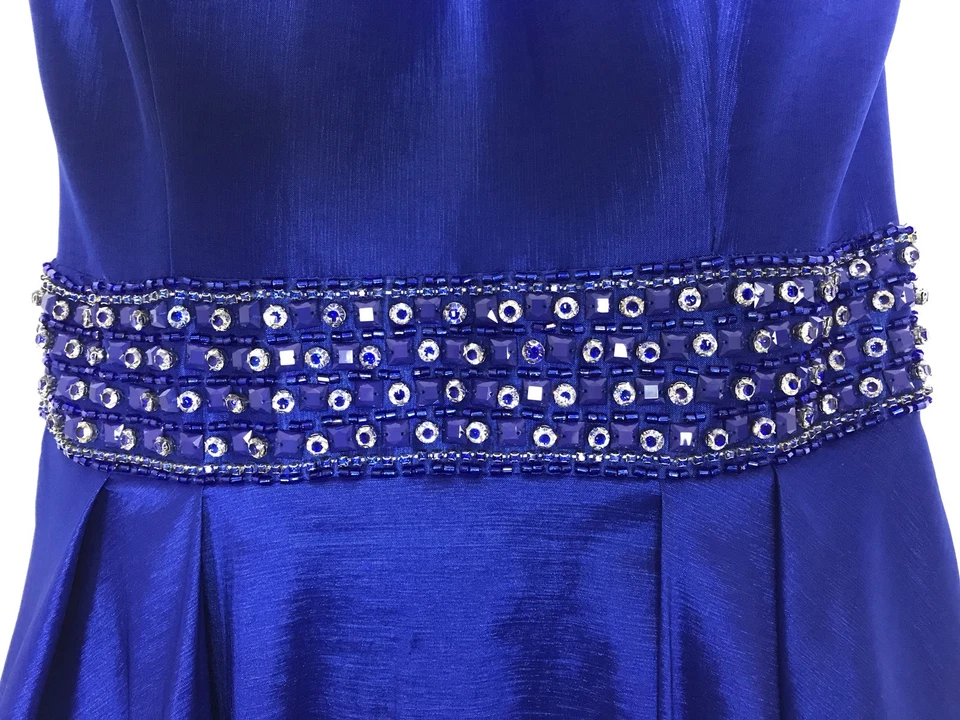 Alyce Paris Royal Blue Bling Halter Prom Dress Princess A-Line Taffeta Size 4 - Image 3 of 4