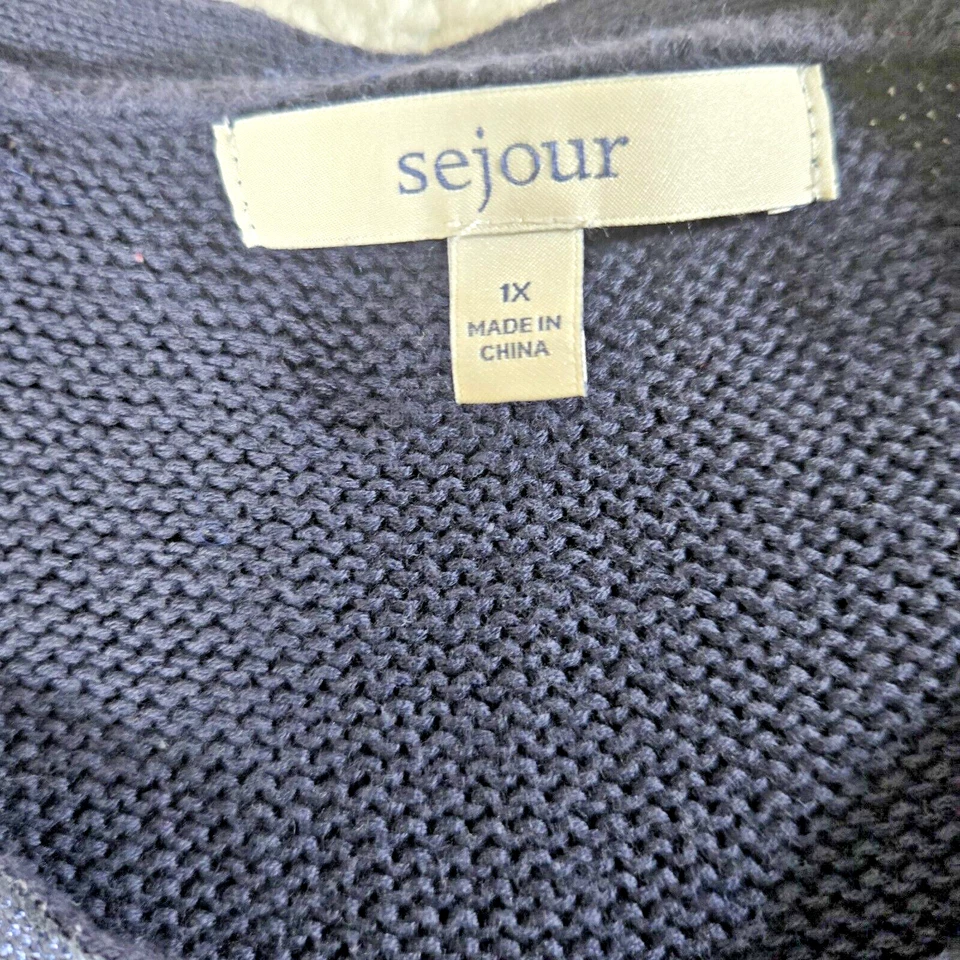 Блестящий свитер туника праздничный кокетливый Sejour Nordstrom 1X Plus синий с металлическим покрытием - Изображение 3 из 4